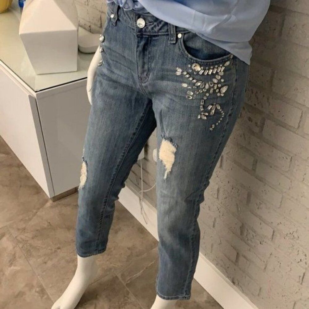 Jennifer Lopez Women Rhinestone Embellish Blue Denim Ankle Jeans size 2 - Picture 5 of 8